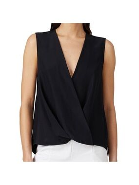 Rag & Bone Victor Black Sleeveless Faux Wrap Draped High Low Top Size L